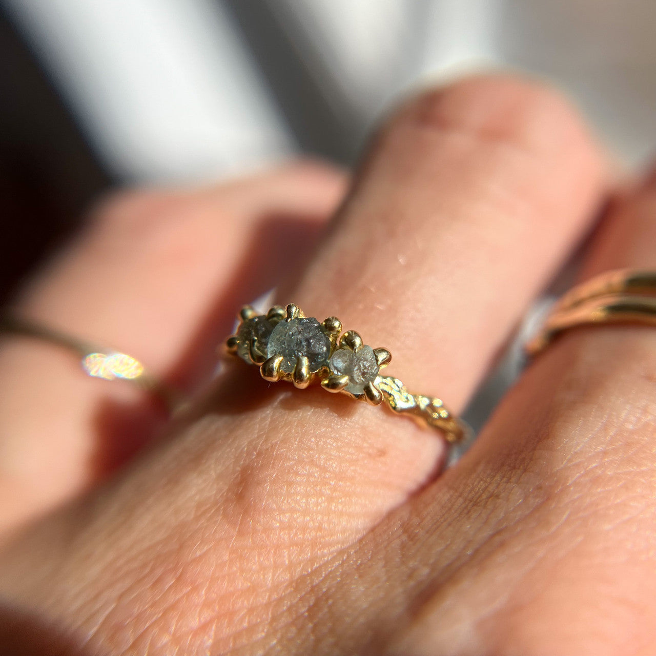 14K Yellow Gold Naples Montana Sapphire Three Stone Ring