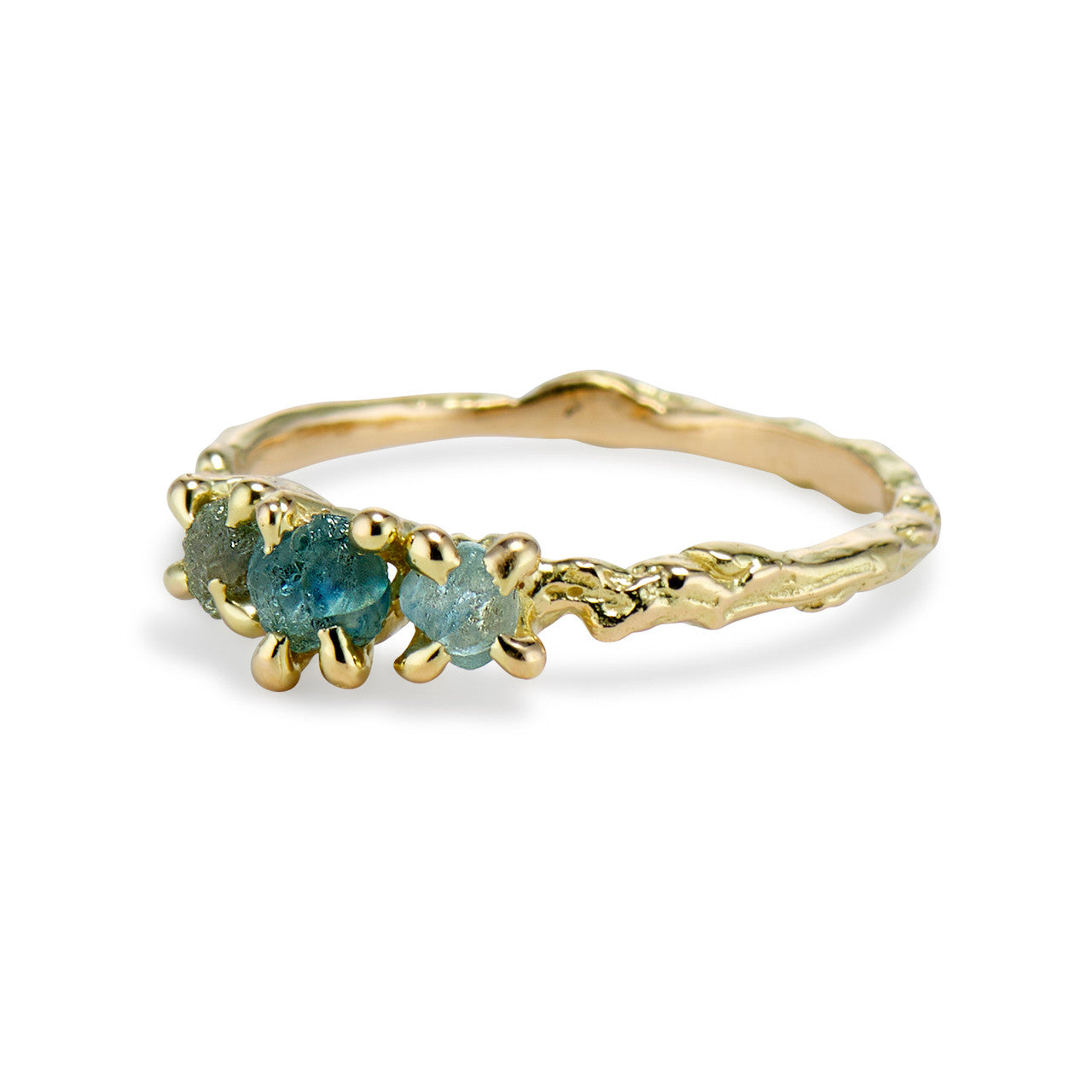 18K Yellow Gold Rough Montana sapphire engagement ring by Olivia Ewing Jewelry