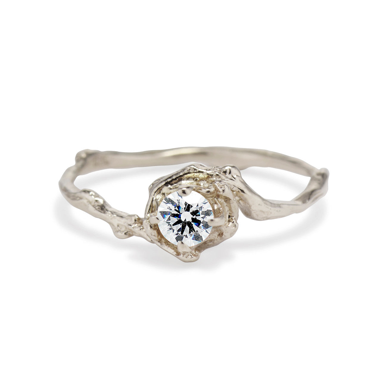 14K white gold dainty diamond engagement ring by Olivia Ewing Jewelry