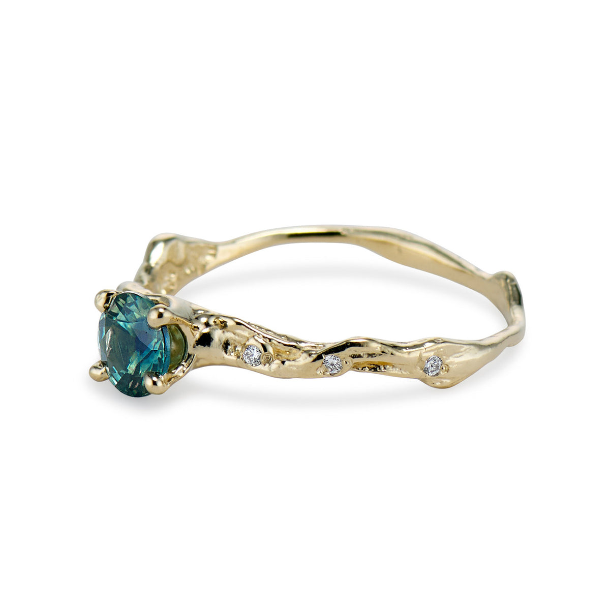 Teal sapphire ring by Olivia Ewing Jewelry