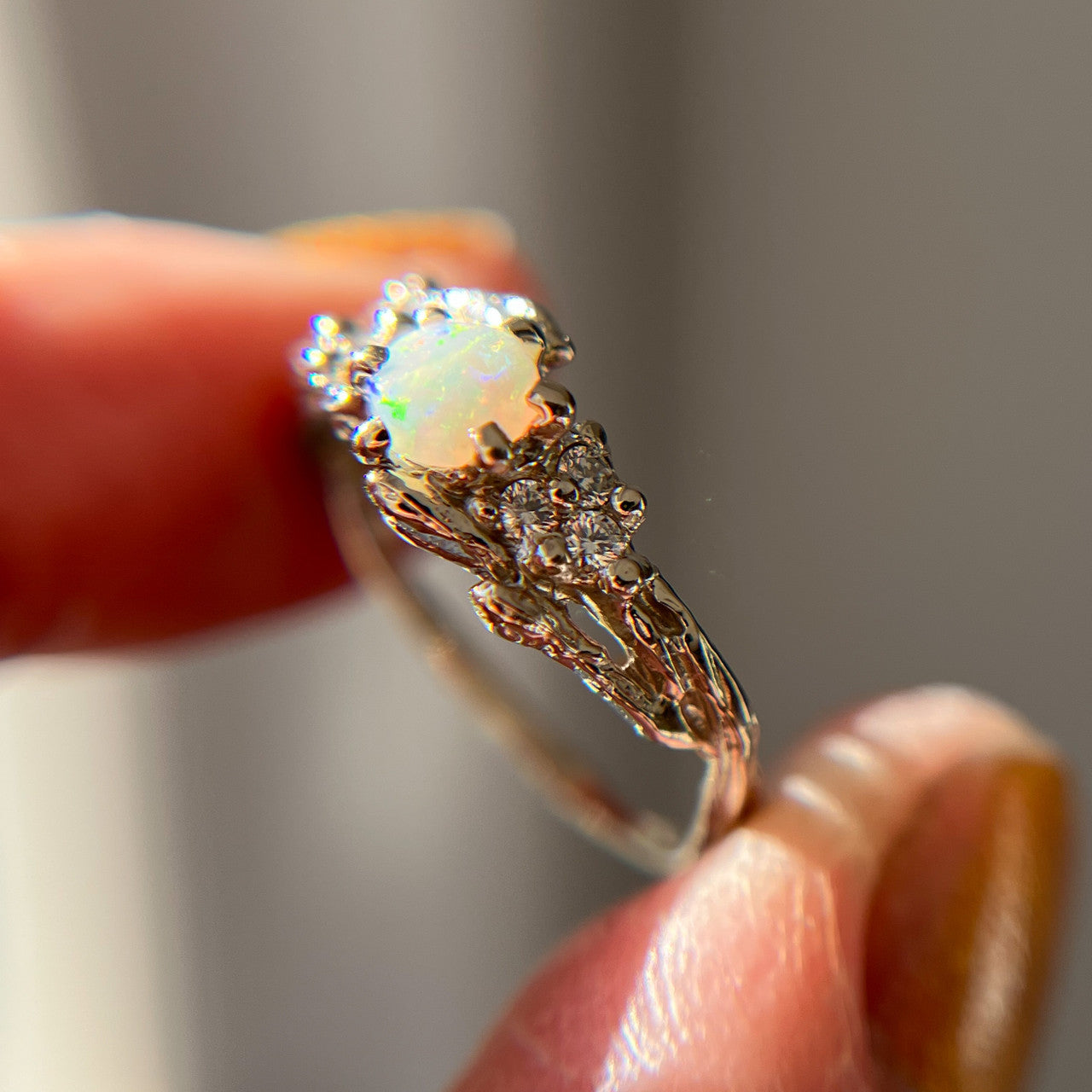 14K White Gold Feyre Goddess Opal Cluster Ring