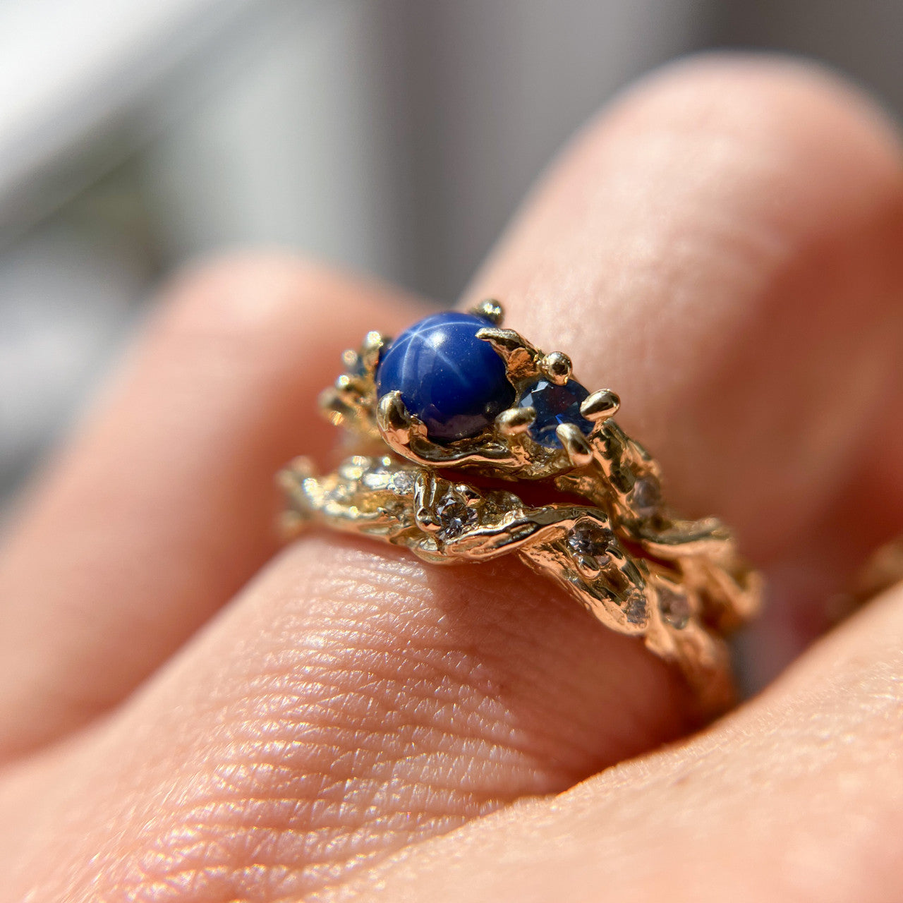 Woodland Star Sapphire Three Stone Ring - Ready To Ship