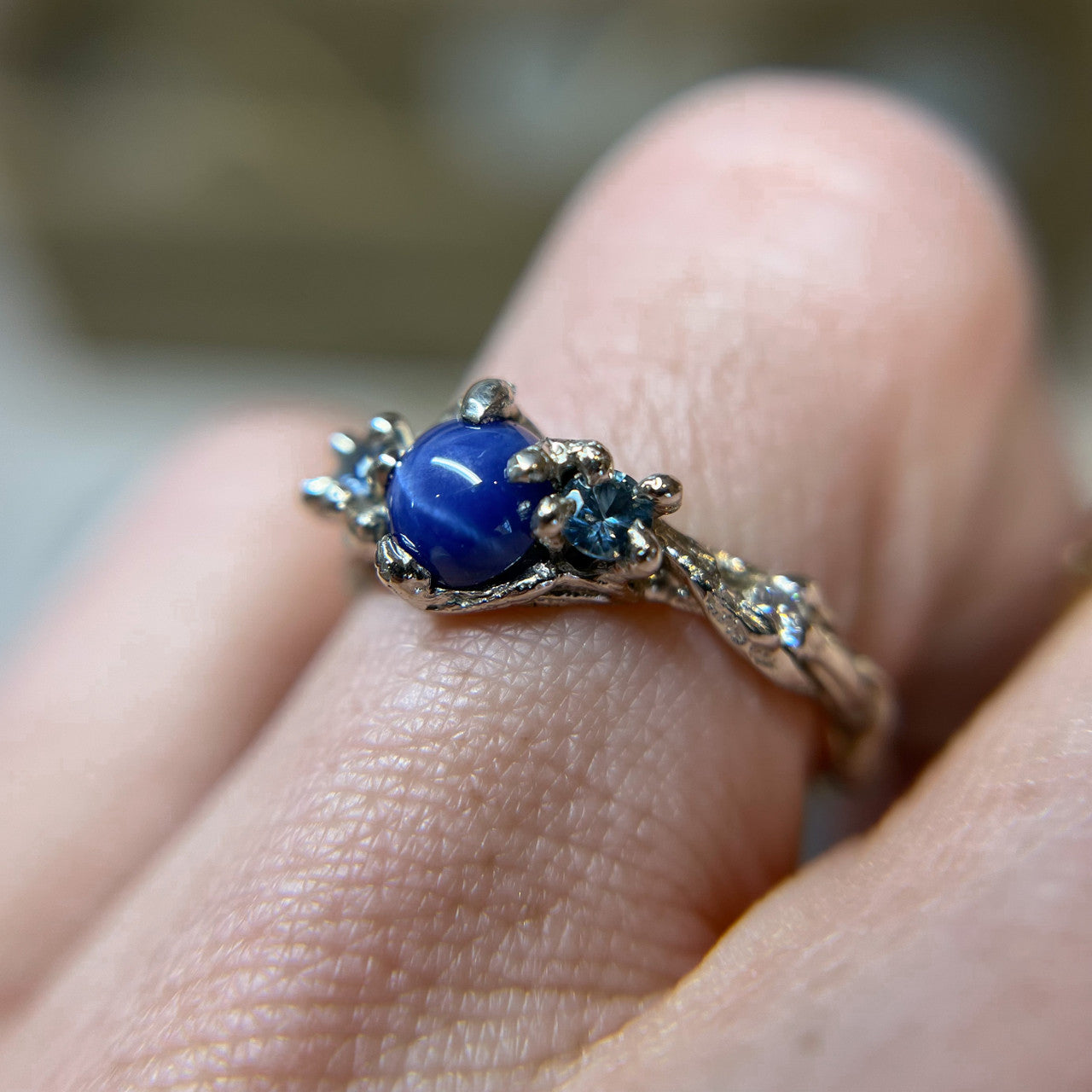 Woodland Star Sapphire Three Stone Ring